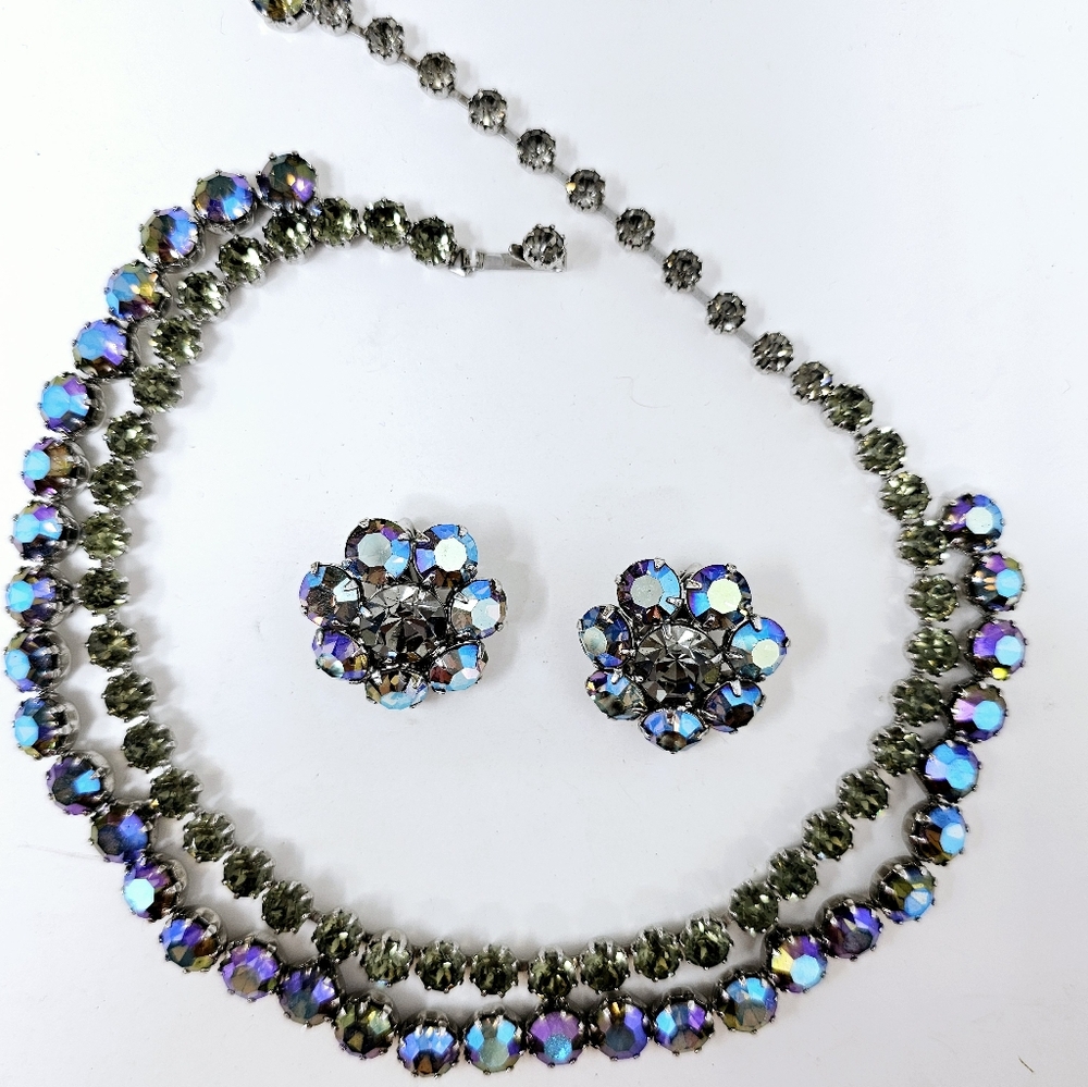 Fenichel vintage crystal necklace and clip earrings